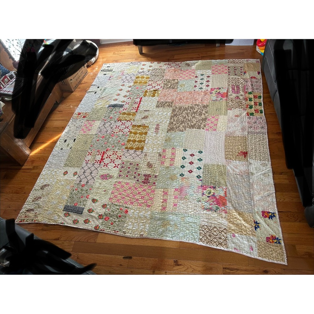 Vintage Handmade Kantha Quilt Patchwork Cotton Throw Blanket Bohemian Bedspread